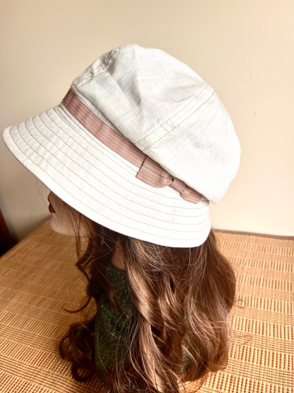 NWT Stylish White and Brown Bucket Hat